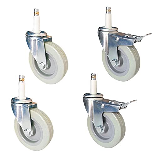 Hochleistungs-Lenkrollen aus PU-Möbeln – for Küchen-/Hotelwagen/Werkbänke – M11 x 50 mm Schaft – 210 kg Tragkraft – 4 Stück(Brake+universal) von RSRSR