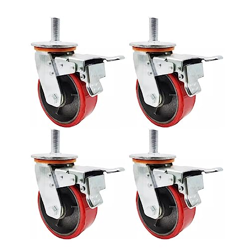 Schwerlastrollen mit M16-Gewinde, Gusseisenräder for Werkbänke/Wagen/Möbel – 4er-Pack(100mm With Brake) von RSRSR