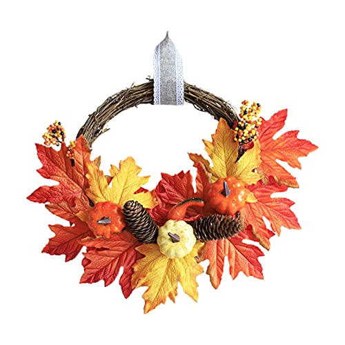 RSTYS Herbstkranz, 35 cm, Herbstkranz mit Kürbis Ahornblättern, Kranz zum Aufhängen, für Ernte, Halloween, Thanksgiving, Dekoration, Geschenk von RSTYS