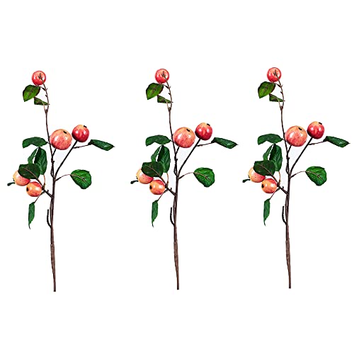 RSTYS Künstliche Apfelzweige, 48,9 cm, 3 Stück Obstzweig, realistische Simulation, Apfelstiel, künstliche Pflanzen für Blumenarrangement, Heimdekoration von RSTYS