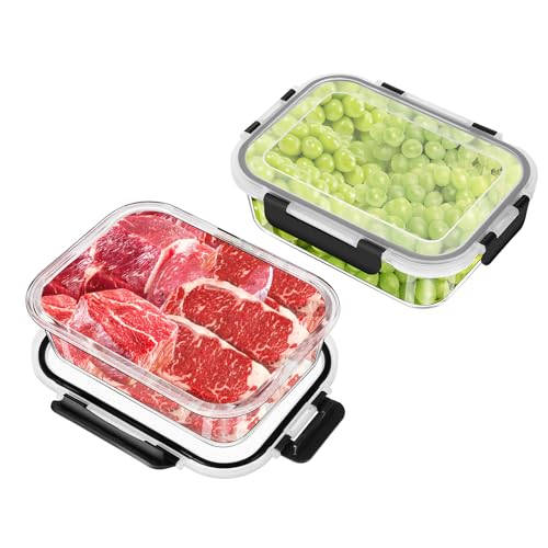 RSWDE Frischhaltedosen Glas Set für Lebensmittel 4 Stück(2 Behälter + 2 Deckel), Glasbehälter mit Deckel Mikrowellengeschirr Spülmaschinen & Gefrierschrankfreundlich - Meal Prep Boxen Glas von RSWDE