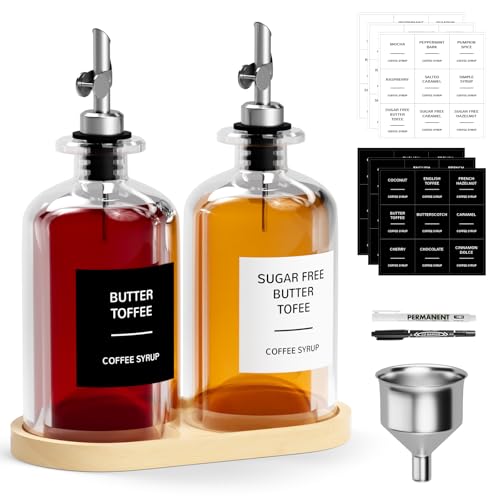 RSWDE Ölflasche,2x500ML Essig und Ölflaschen Set mit Tablett,Ölspender zum Befüllen,Automatisches Öffnen und Schließen Olivenöl Flasche Set mit Aufkleber,Trichter von RSWDE