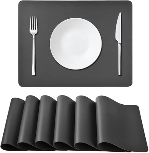 RSWDE Tischsets Abwaschbar, Platzsets Abwischbar 6er Set, Tischsets Leder Lederoptik Kunstleder Wasserdicht Platzdeckchen, Dunkelgrau Hitzebeständig Tischset für Küche Speisetisch, 40x30cm RSWDE Tischsets Abwaschbar, Platzsets Abwischbar 6er Set, Tischsets Leder Lederoptik Kunstleder Wasserdicht Platzdeckchen, Dunkelgrau Hitzebeständig Tischset für Küche Speisetisch, 40x30cm von RSWDE