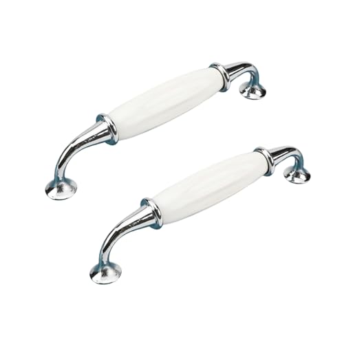 2 Stück Keramikgriffe Vintage Schubladengriffe Schranktürgriffe Möbelgriffe Zinklegierung Schrankgriffe Türgriff Keramik Griffe Retro Möbelknöpfe für Schränke Tür (Bright Chrome+White,Pitch:128mm) von RSWZSFL