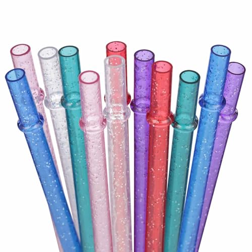 Wiederverwendbare Trinkhalme aus Kunststoff, glitzernd, BPA-frei, für 473 ml, 680 ml, 12 Strohhalme mit einer Reinigungsbürste (25,4 cm, 6 Farben) von RSYHVG