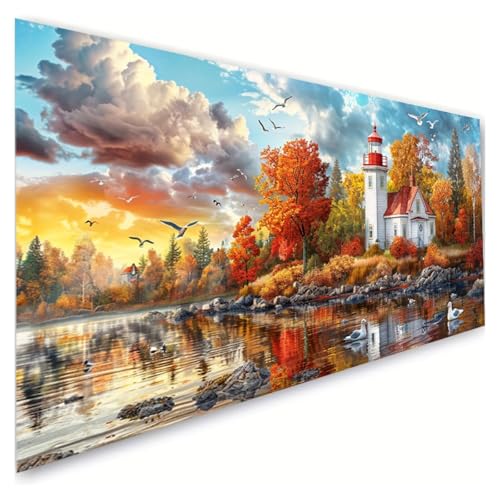 Diamond Painting Herbst Diamond Painting Erwachsene Groß XXL 70x140cm, 5D Diamant Paintings Bilder Leuchtturm Malen Nach Zahlen Anfänger, DIY Diamant Malerei Stickerei Bastelset, Zimmer Deko G2-501 von RSZYUUNG