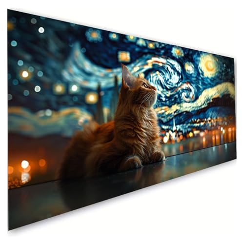 Diamond Painting Katze Diamond Painting Erwachsene Groß XXL 70x140cm, 5D Diamant Paintings Bilder Sternenhimmel Malen Nach Zahlen Anfänger, DIY Diamant Malerei Stickerei Bastelset, Zimmer Deko G2-569 von RSZYUUNG