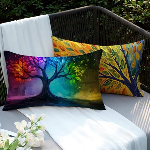 Kissenbezug 20x40 2er Set Outdoor Kissen Bunt Kissenbezüge Wetterfest, Doppelseitig Rechteckig Leinen Outdoorkissen Baum Kopfkissenbezug, Dekokissen für Terrassen Bank Schlafzimmer Wohnzimmer Y2-705 Kissenbezug 20x40 2er Set Outdoor Kissen Bunt Kissenbezüge Wetterfest, Doppelseitig Rechteckig Leinen Outdoorkissen Baum Kopfkissenbezug, Dekokissen für Terrassen Bank Schlafzimmer Wohnzimmer Y2-705 von RSZYUUNG