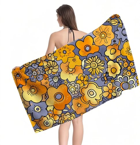Mikrofaser HandtuchGelbe Blume Strandtuch XXL 60 x 120 cm,Saugfähig und Schnelltrocknendes Saunahandtuch mit Gummizug,Yoga Handtuch Rutschfest,Beach Towel für Badezimmer,Strand,Reise,Schwimmen Y1-640 von RSZYUUNG