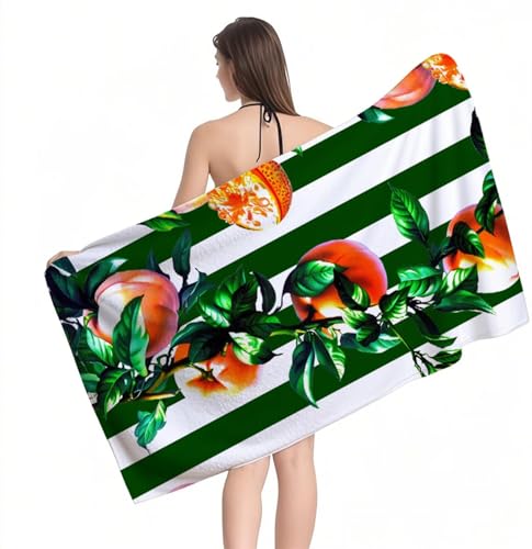 Mikrofaser HandtuchGestreifte Pflanzen Strandtuch XXL 100 x 200 cm,Saugfähig und Schnelltrocknendes Saunahandtuch mit Gummizug,Yoga Handtuch Rutschfest,Beach Towel für Badezimmer,Strand,Reise Y1-628 von RSZYUUNG