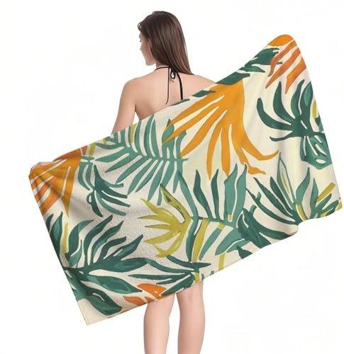 Mikrofaser HandtuchGrüne Pflanzen Strandtuch XXL 100 x 200 cm,Saugfähig und Schnelltrocknendes Saunahandtuch mit Gummizug,Yoga Handtuch Rutschfest,Beach Towel für Badezimmer,Reise,Schwimmen Y1-648 von RSZYUUNG