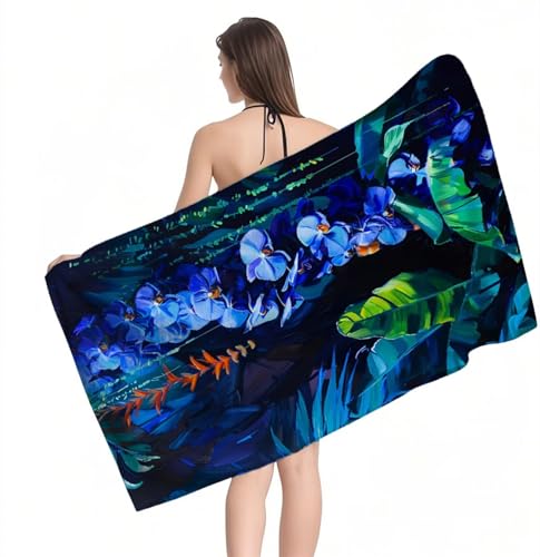 Mikrofaser HandtuchOrchidee pflanzen Strandtuch XXL 70 x 140 cm,Saugfähig und Schnelltrocknendes Saunahandtuch mit Gummizug,Yoga Handtuch Rutschfest,Beach Towel für Badezimmer,Reise,Schwimmen Y1-602 von RSZYUUNG