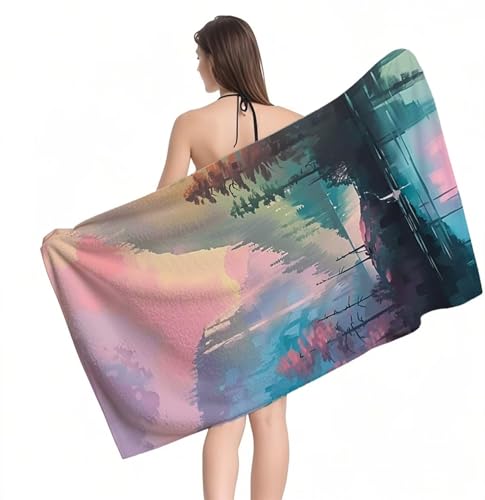 Strandtuch Landschaftsbaum Mikrofaser Handtuch Groß 60 x 120 cm,Saunahandtuch Schnell Trocknendes,Sandfreie Stranddecke,Saugfähiges Badetuch,Platzsparende Reisehandtuch,Strandurlaub Must Haves Y1-663 von RSZYUUNG