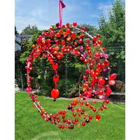 Leuchtender Sonnenfänger Reifkranz Herz Perlen Fensterdeko Gartendeko von RSkreativRosiStiller