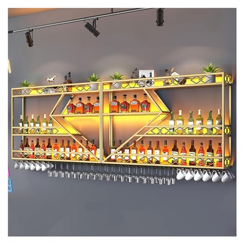 An der Wand montiertes Weinregal mit LED-Licht, schwebende LED-Regale, LED-Flaschenregal für Likörbars, multifunktionales Lagerregal, für Zuhause, Restaurant, Bars, Innenbereich, Wohnzimmer, Weinkel von RTAKG