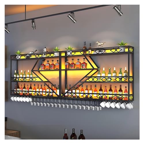 An der Wand montiertes Weinregal mit LED-Licht, schwebende LED-Regale, LED-Flaschenregal für Likörbars, multifunktionales Lagerregal, für Zuhause, Restaurant, Bars, Innenbereich, Wohnzimmer, Weinkel von RTAKG