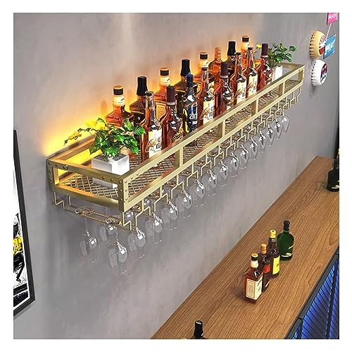 Bar-Einheit, schwebende Regale, an der Wand montierte Weinregale mit LED-Licht, umgekehrtes Weinglasregal, multifunktionaler Flaschenhalter aus Eisen, einfaches hängendes Kelchregal für Zuhause, Bar von RTAKG