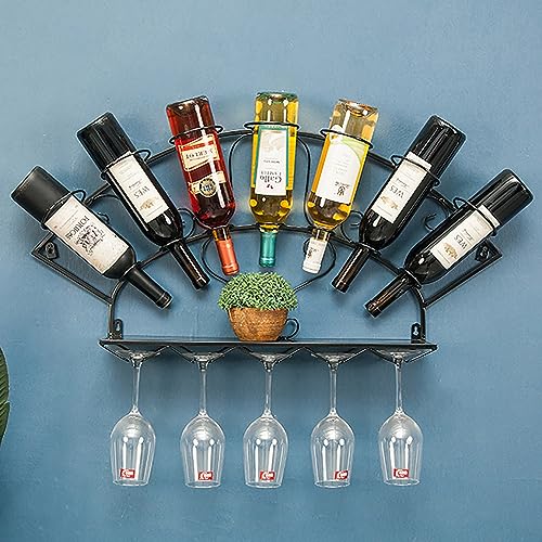 Modernes, an der Wand montiertes Weinregal, Weinflaschen- und Glasregal aus Metall, schwimmende Regale, multifunktionaler Flaschenhalter aus Eisen, einfaches hängendes Kelchregal, für Küchenbar-Rest von RTAKG