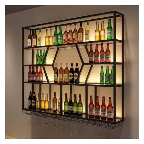 RTAKG An der Wand montiertes LED-Weinregal, Flaschen- und Glashalter, schwebende Metallregale, Oben hängender Kelch für Zuhause, Restaurant, Bars von RTAKG