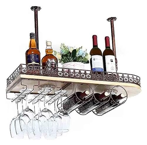 RTAKG Deckenmontiertes Weinregal und Glashalter, verstellbares industrielles Weinregal, 2-lagiger hängender Weinglashalter aus Metall, perfekt für Bar, Café, Küche von RTAKG