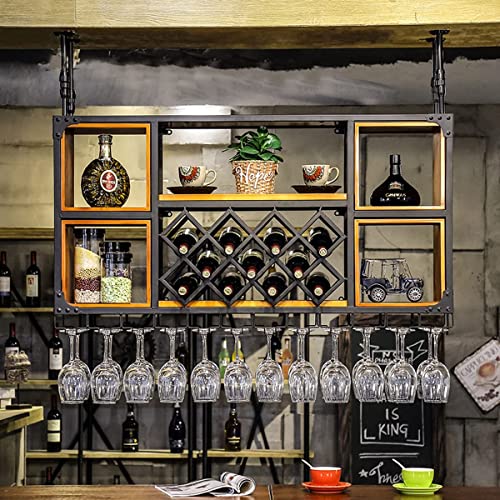 RTAKG Industrielle Weinregale zur Wandmontage, Weinglasregal an der Decke, höhenverstellbarer hängender Weinregalschrank, wandmontiertes Weinglasregal, perfekt für Bar, Café, Küche, von RTAKG