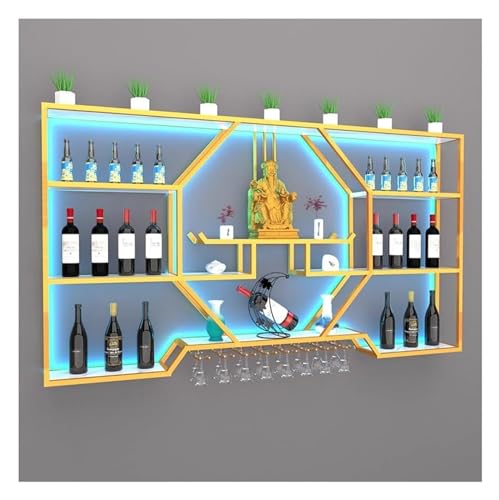 RTAKG Wandmontiertes Weinregal mit LED-Licht, moderner hängender Weinglashalter aus Metall, kreative schwimmende Barregale für die Hausbar, das Esszimmer, die Küche, das Wohnzimmer von RTAKG