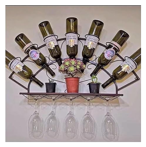 RTAKG Weinflaschen-Stielglas-Glasregal zur Wandmontage, Eisen-Wandhänge-Weinregal für 7 Flaschen Ihres Lieblingsweins. Elegante Aufbewahrung für Küche, Esszimmer, Bar oder Weinkeller von RTAKG