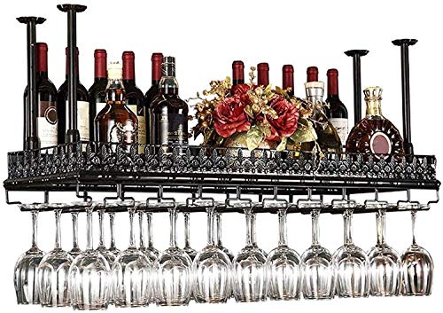 Weinflaschenhalter, hängendes Weinregal mit Glashalter und Regal, Metall-Decken-Weinregale, Aufbewahrung, Weinkelche, Stielgläser, Glasregal, hängende Weinglashalter-Bar von RTAKG