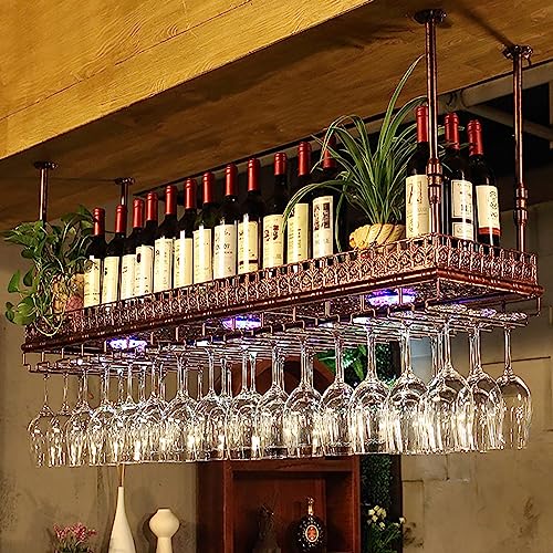 Weinglashalter, Vintage-Weinflaschenhalter, Deckendekorationsregal, einfacher Weinglashalter aus Eisen zum Aufhängen, umgedrehtes Weinregal, geeignet für Bars, Restaurants, Küchen, verstellbare Höhe von RTAKG