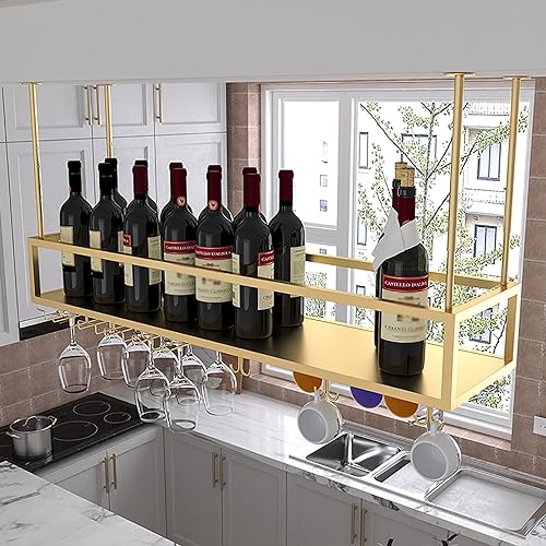 Weinglasregal an der Decke, hängendes Weinregal mit Glashalter, Barregale mit großer Kapazität, verstellbares Regal für die Präsentation von Spirituosenflaschen, Deckenregal für Hausbars, Esszimmer von RTAKG