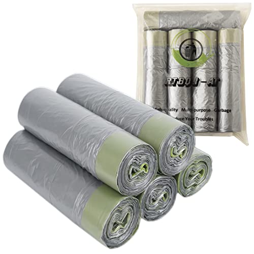 Müllbeutel Trash Bag, Müllbeutel mit Tragegriff Silber Müllsack Fünf Rollen, 15 Stück pro Rolle, Müllbeutel ohne Duft Reißfest für Büro oder Zuhause (10-15 Liter, 75 Stück) von RTBQJ-AT