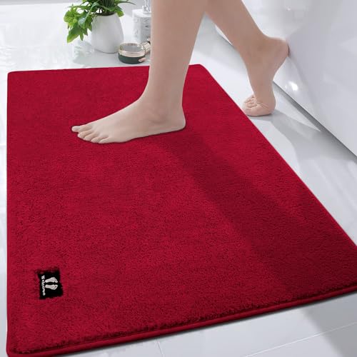 RTBQJ-AT Badematte rutschfest Badezimmerteppich 120x80cm Groß Badteppich Mikrofaser Weicher Badvorleger Küchenbodenmatten Maschinenwaschbar Öko-Tex 100 Zertifiziert, Rot von RTBQJ-AT