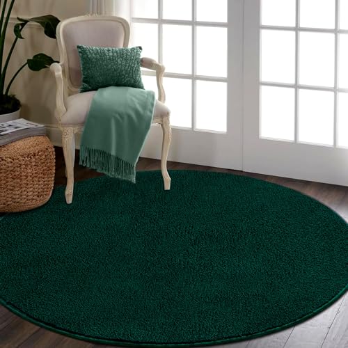 RTBQJ-AT Teppich Rund Flauschig Waschbar, Rugs for Living Room, Wohnzimmer Schlafzimmer Weich Area Rugs Ø 120 cm, Grün von RTBQJ-AT