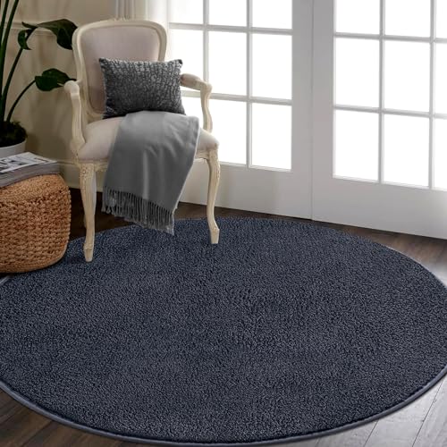 RTBQJ-AT Teppich Rund, Teppich Flauschig Waschbar Rugs for Living Room, Teppich Wohnzimmer Schlafzimmer Rund Weich Area Rugs Ø 200 cm, Grau von RTBQJ-AT