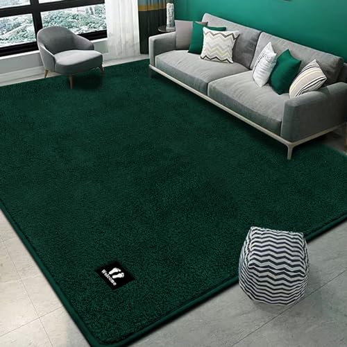 RTBQJ-AT Teppich Wohnzimmer 160x120cm Rugs for Living Room Moderner Flauschiger Kurzflor Waschbar, Weich Einfarbig Grün Schlafzimmer von RTBQJ-AT