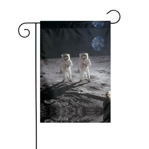 Astronauts At Work Gartenflagge, 30,5 x 45,7 cm, lebendige, doppelseitige Outdoor-Flagge für Höfe, Gärten, Terrassen und Rasen von RTCVXZDSA