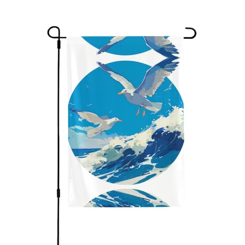 Birds And The Sea Vibrant Allover-Print Flagge – wetterfestes Polyester, perfekt für Terrasse, Hof oder Garten Dekoration von RTCVXZDSA