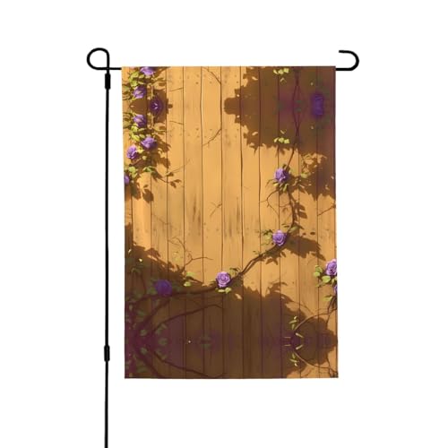 Blumen auf dem Holzzaun, lebendiger Allover-Druck, wetterfestes Polyester, perfekt für Terrasse, Hof oder Gartendekoration von RTCVXZDSA
