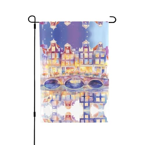 Bridges In The City Vibrant Allover-Print Flagge – wetterfestes Polyester, perfekt für Terrasse, Hof oder Garten Dekoration von RTCVXZDSA