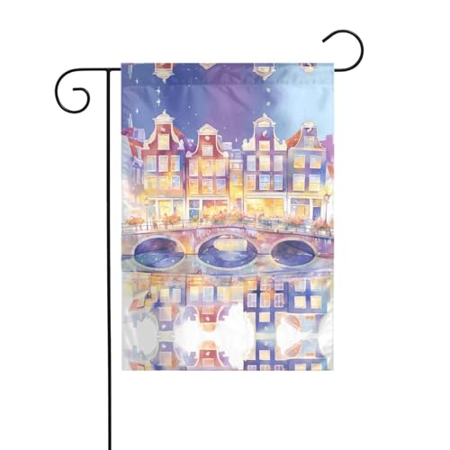 Brücken in der Stadt, Gartenflagge, 30,5 x 45,7 cm, lebendige, doppelseitige Outdoor-Flagge für Höfe, Gärten, Terrassen und Rasen von RTCVXZDSA
