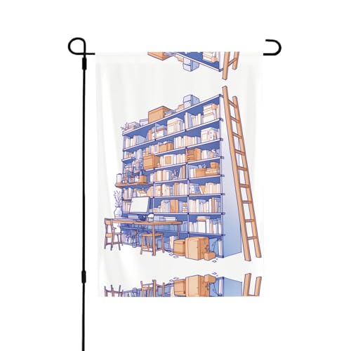 Bücherregal gefüllt mit Büchern, lebendiger Allover-Druck, wetterfestes Polyester, perfekt für Terrasse, Hof oder Gartendekoration von RTCVXZDSA