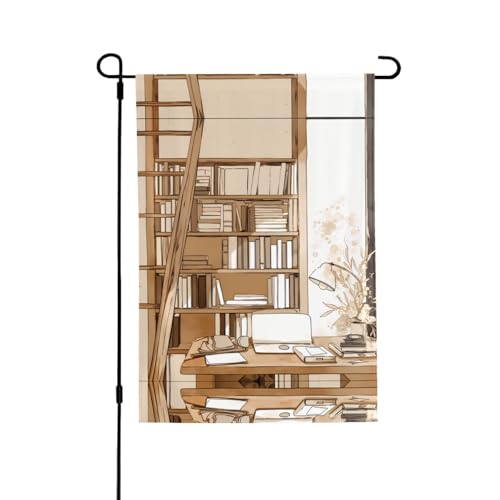 Bücherregal gefüllt mit Büchern, lebendiger Allover-Druck, wetterfestes Polyester, perfekt für Terrasse, Hof oder Gartendekoration von RTCVXZDSA