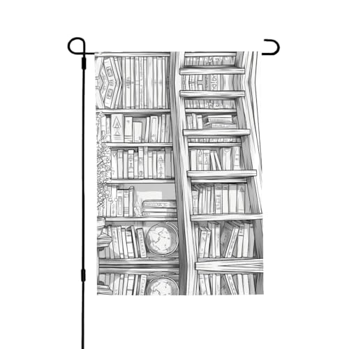 Bücherregal gefüllt mit Büchern, lebendiger Allover-Druck, wetterfestes Polyester, perfekt für Terrasse, Hof oder Gartendekoration von RTCVXZDSA