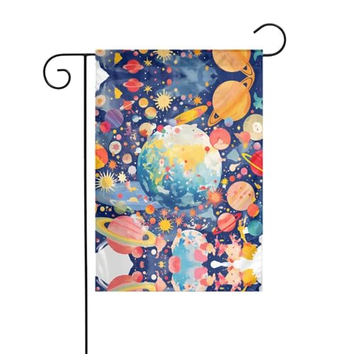 Bunte Gartenflagge mit Planeten, 30,5 x 45,7 cm, lebendige, doppelseitige Outdoor-Flagge für Höfe, Gärten, Terrassen und Rasenflächen von RTCVXZDSA