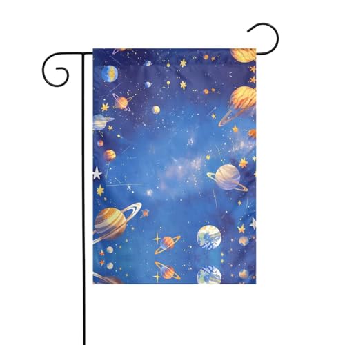 Bunte Gartenflagge mit Planeten, 30,5 x 45,7 cm, lebendige, doppelseitige Outdoor-Flagge für Höfe, Gärten, Terrassen und Rasenflächen von RTCVXZDSA