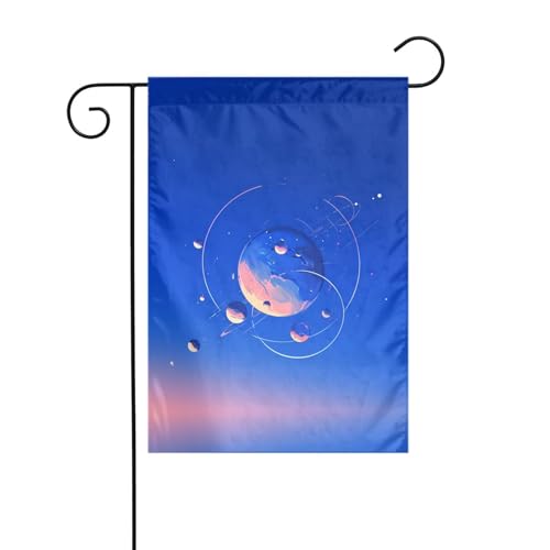 Bunte Gartenflagge mit Planeten, 30,5 x 45,7 cm, lebendige, doppelseitige Outdoor-Flagge für Höfe, Gärten, Terrassen und Rasenflächen von RTCVXZDSA