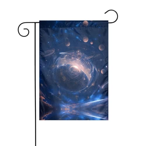 Bunte Gartenflagge mit Planeten, 30,5 x 45,7 cm, lebendige, doppelseitige Outdoor-Flagge für Höfe, Gärten, Terrassen und Rasenflächen von RTCVXZDSA