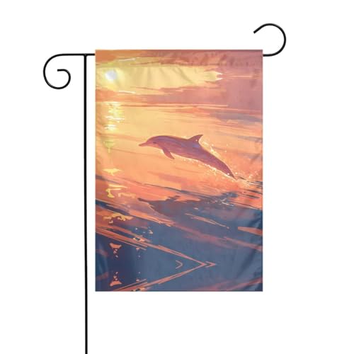 Delfin-Gartenflagge, 30,5 x 45,7 cm, lebendige, doppelseitige Outdoor-Flagge für Höfe, Gärten, Terrassen und Rasenflächen von RTCVXZDSA