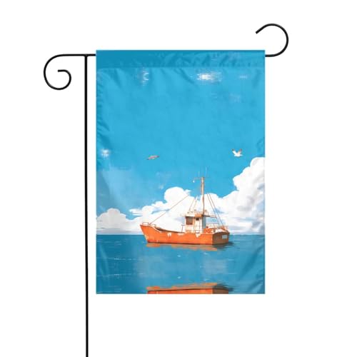 Gartenflagge "A Ship On The Sea Surface", 30,5 x 45,7 cm, lebendige, doppelseitige Outdoor-Flagge für Höfe, Gärten, Terrassen und Rasenflächen von RTCVXZDSA