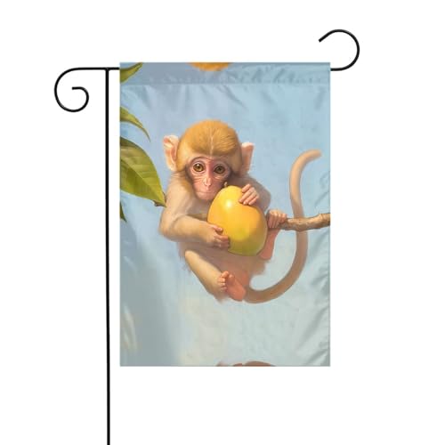 Gartenflagge Affe mit Mango, 30,5 x 45,7 cm, lebendige, doppelseitige Outdoor-Flagge für Höfe, Gärten, Terrassen und Rasen von RTCVXZDSA